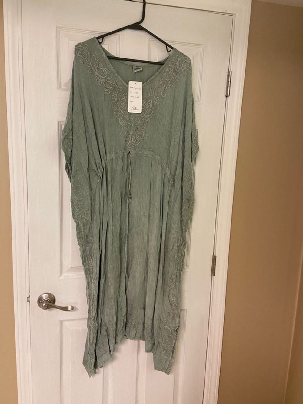 Light Sage Embroidered V-Neck Women's Boho Dress